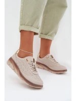 Kožené semišové dámské tenisky s otvory model 22026508 světle hnědé - SERGIO LEONE