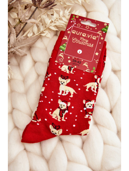 Pánske vianočné bavlnené ponožky s červeným sobom