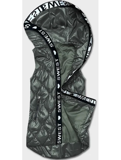 Dámska vesta v khaki farbe s kapucňou (B8149-11) Dámska vesta v khaki farbe s kapucňou (B8149-11)