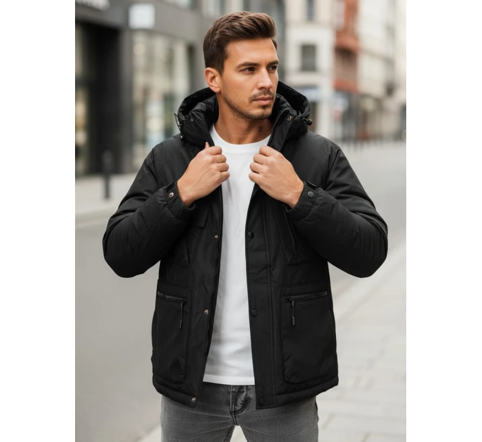 Pánská zimní bunda s kapucí černá model 21994704 - Dstreet