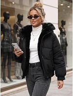 Dámská zimní prošívaná bunda s kožešinou, černá, FashionStreet TY6007 Dámská zimní prošívaná bunda s kožešinou, černá, FashionStreet TY6007