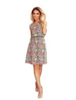 VICTORIA - Dámske trapézové šaty s farebným vzorom 296-1