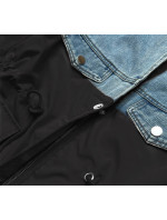 Svetlo modro-čierna voľná džínsová bunda z rôznych spojených materiálov (B9791-5001)