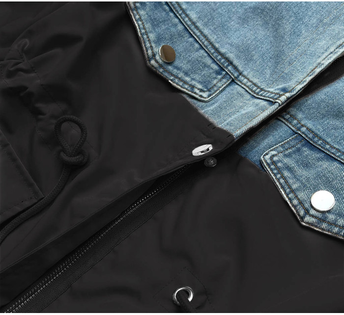 Svetlo modro-čierna voľná džínsová bunda z rôznych spojených materiálov (B9791-5001)