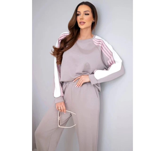 Dámský komplet s lampasem a manžetou máslový fango