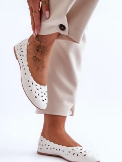 Ażurowe Błyszczące Baleriny Damskie Białe Visionary