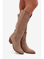 Kozaki Kowbojki Damskie Na Obcasie Z Eko Zamszu Beżowe Esmira