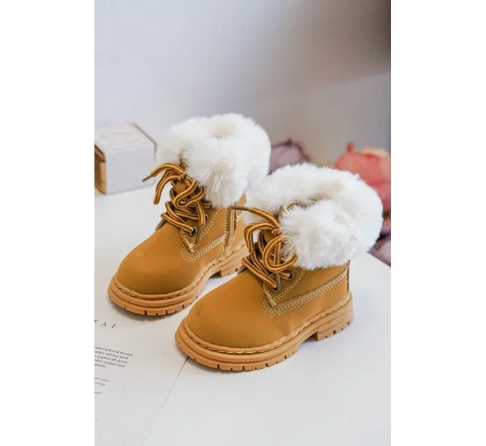 Dětské boty Trappers na zip s kožešinou Camel Gerande