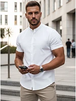Pánska košeľa s krátkym rukávom a stojatým golierom, biela, FashionStreet KX1064 Pánska košeľa s krátkym rukávom a stojatým golierom, biela, FashionStreet KX1064
