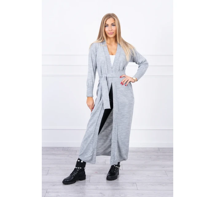 Sveter dlhý sveter viazaný v páse šedý