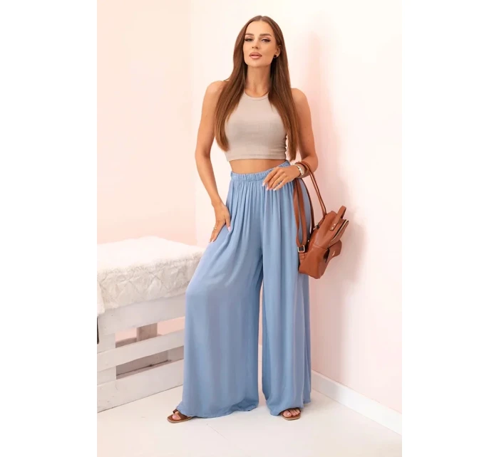 Široké dámske nohavice z viskózy s elastickým pásom z džínsoviny Široké dámske nohavice z viskózy s elastickým pásom z džínsoviny
