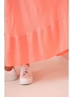 Dámské šaty plus size s krátkým rukávem a volánem z lehké viskózy růžová