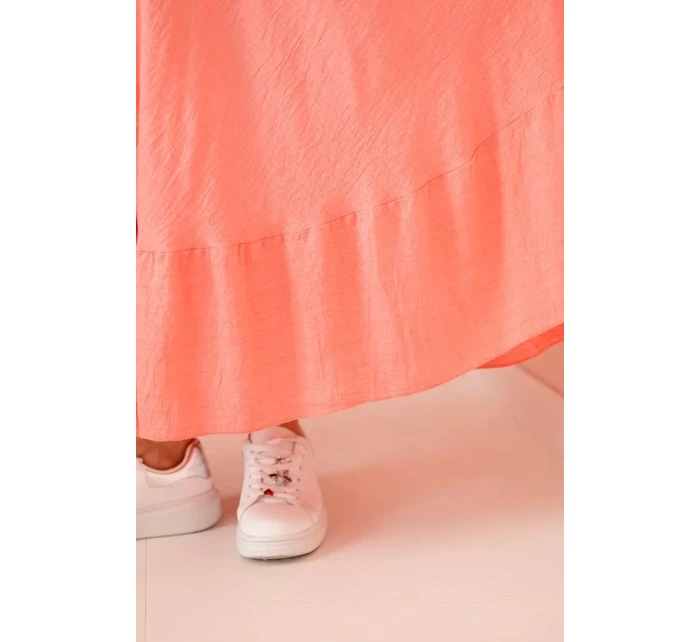 Dámské šaty plus size s krátkým rukávem a volánem z lehké viskózy růžová