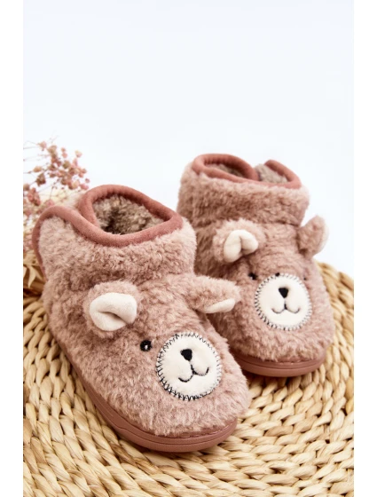 Dětské teplé pantofle s medvídkem Růžové model 21641189 - Boto