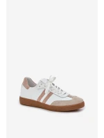 Zazoo N1068 Skórzane Niskie Sneakersy Damskie Beżowe