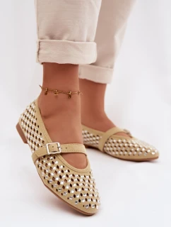 Dámské baleríny s krajkovým vzorem a kamínky Žluté model 21951551 - Boto