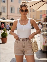 Dámske béžové džínsové šortky FashionStreet SY0554 Dámske béžové džínsové šortky FashionStreet SY0554
