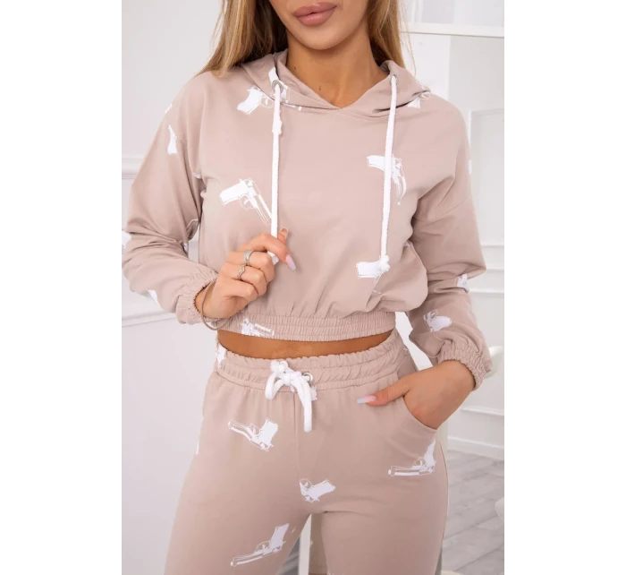 Sada s potlačou pištole béžová