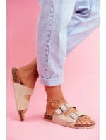 Damskie Klapki Na Korku Z Klamrami Beżowe Si Senor