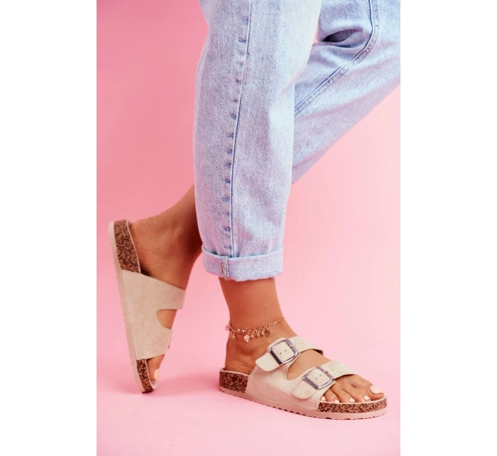 Damskie Klapki Na Korku Z Klamrami Beżowe Si Senor