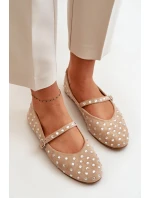Ozdobené baleríny s páskem eko semišové béžové model 21670636 - Boto