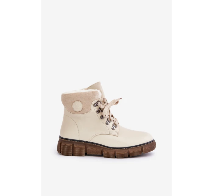 Damskie Ocieplane Botki Trapery Na Zamek Beżowe Mevanisa Damskie Ocieplane Botki Trapery Na Zamek Beżowe Mevanisa