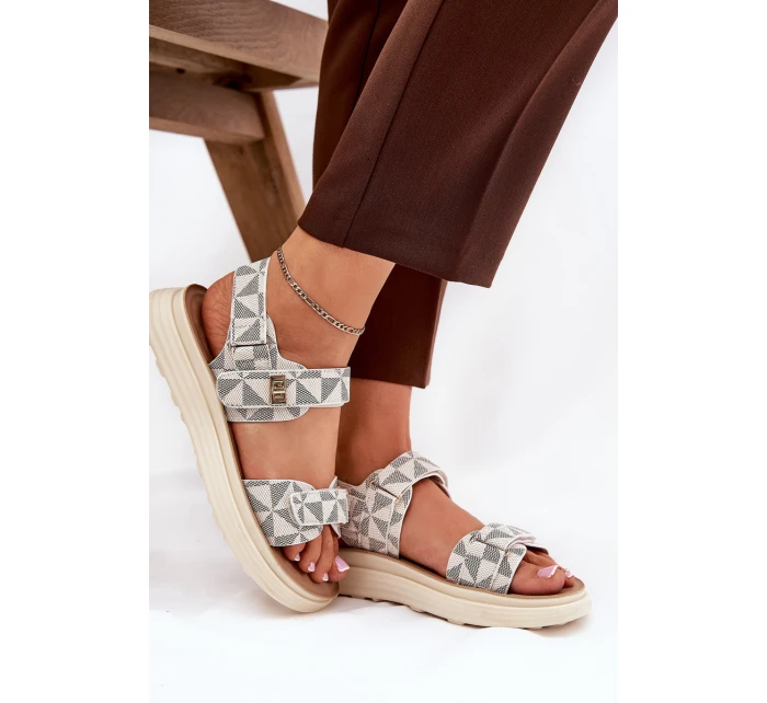 Materiałowe Sandały Damskie Na Platformie Beżowe Leriot Materiałowe Sandały Damskie Na Platformie Beżowe Leriot