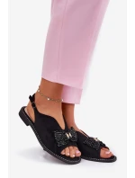 Dámské Sandály S Mašlí Na Plochém Podpatku model 21696702 Černé - S.Barski