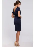 K041 Plášťové šaty s kapucňou na chrbte - tmavomodré