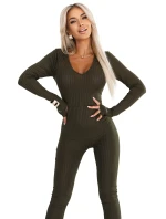 a elegantní dámský žebrovaný overal s výstřihem khaki barva model 21427385 - kocula