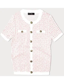 Dámska pletená blúzka lososovej farby s krátkymi rukávmi (009)