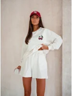 Dámska bavlnená súprava v ecru farbe - mikina a šortky (VE101)