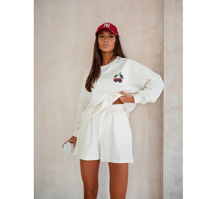 Dámska bavlnená súprava v ecru farbe - mikina a šortky (VE101)