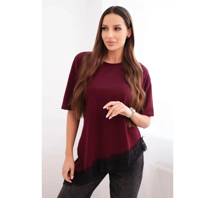Dámská asymetrická bavlněná blůza s krajkou dole bordová Dámská asymetrická bavlněná blůza s krajkou dole bordová