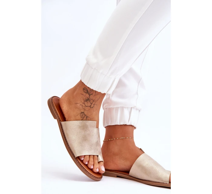 Dámské kožené žabky Světle zlatá model 21613209 - EVENTO