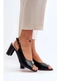 Eleganckie Sandały Na Słupku Z Ozdobą Czarne Trasea