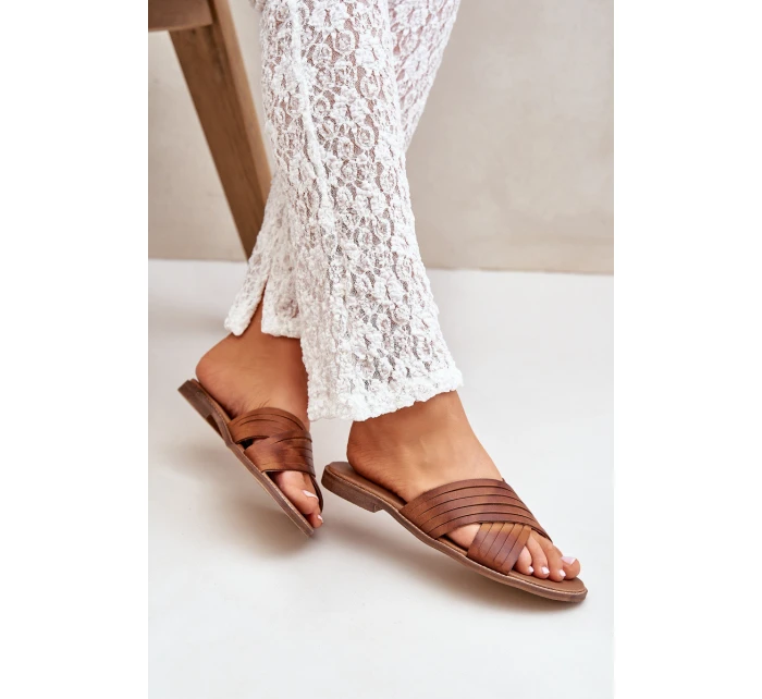 Skórzane Damskie Klapki Lewski Shoes 3682 Camel Skórzane Damskie Klapki Lewski Shoes 3682 Camel