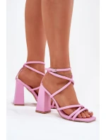 Dámské sandály na podpatku s pásky růžové model 21698669 - Boto