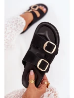 Dámske papuče na platforme so zlatými prackami - čierne