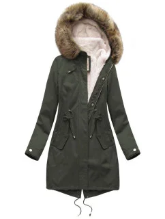 Dámska zimná bunda s fleecovou podšívkou a kapucňou army (7626)