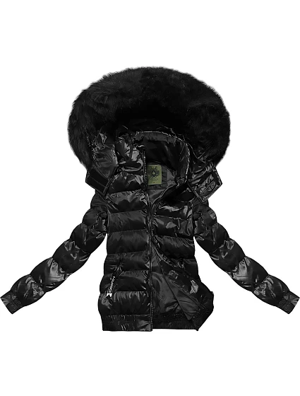 Krátka kvetovaná zimná bunda čierna (CAN-597) Krátka kvetovaná zimná bunda čierna (CAN-597)
