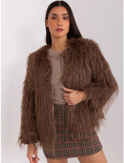 Hnedá kožušinová bunda s podšívkou (2359)