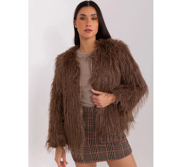 Hnedá kožušinová bunda s podšívkou (2359)