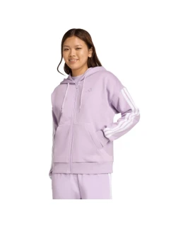 Dámska fleecová mikina adidas Essentials 3-Stripes s kapucňou a zipsom fialová JY3080