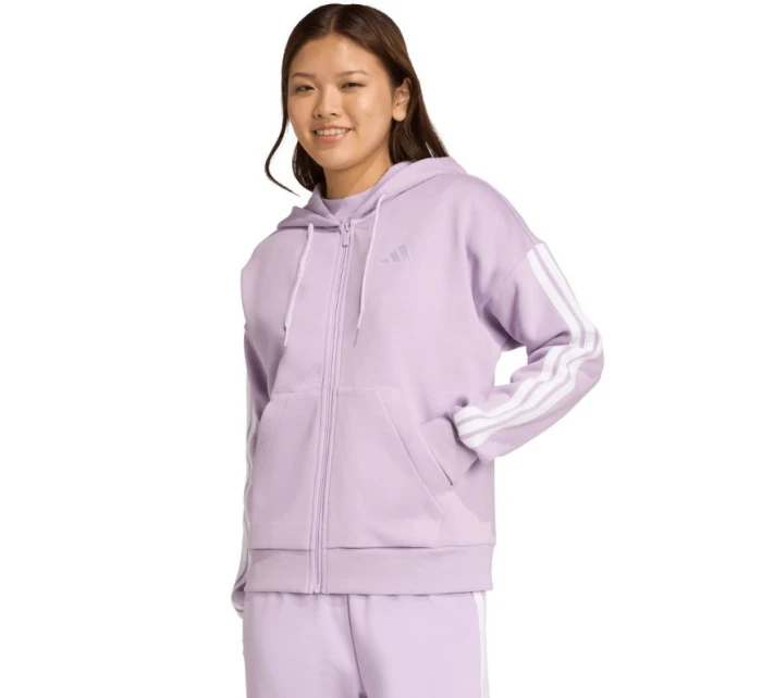 Dámska fleecová mikina adidas Essentials 3-Stripes s kapucňou a zipsom fialová JY3080 Dámska fleecová mikina adidas Essentials 3-Stripes s kapucňou a zipsom fialová JY3080