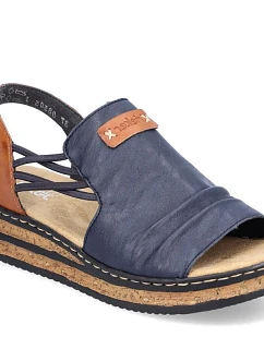 Dámske pohodlné modré sandále Rieker na podpätku 62962-14