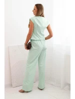 Dámský komplet s model 21089394 a širokými kalhotami tmavá máta - K-Fashion Dámský komplet s model 21089394 a širokými kalhotami tmavá máta - K-Fashion