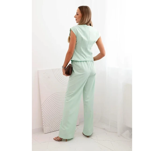 Dámský komplet s model 21089394 a širokými kalhotami tmavá máta - K-Fashion Dámský komplet s model 21089394 a širokými kalhotami tmavá máta - K-Fashion