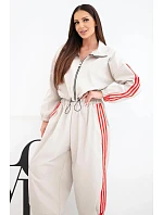 Dámská bavlněná souprava s oversized kalhotami a model 22294706 lampasy béžová - K-Fashion Dámská bavlněná souprava s oversized kalhotami a model 22294706 lampasy béžová - K-Fashion