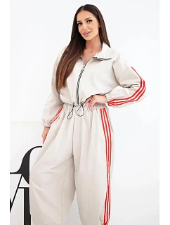 Dámská bavlněná souprava s oversized kalhotami a model 22294706 lampasy béžová - K-Fashion